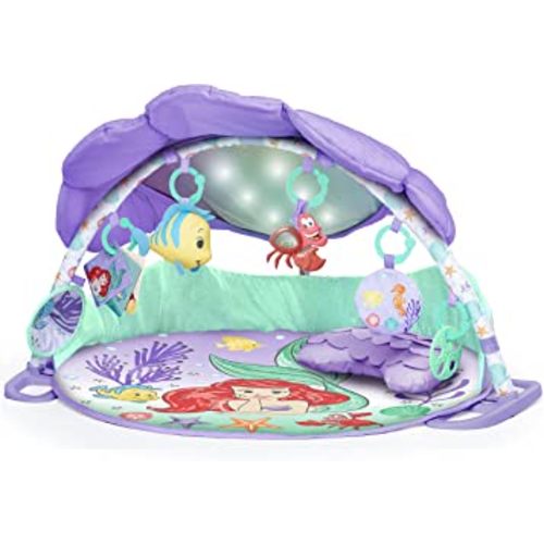 Bright Starts The Little Mermaid Twinkle Trove Light-Up Musical Baby Activity Gym with Tummy Time Pillow, Newborn+