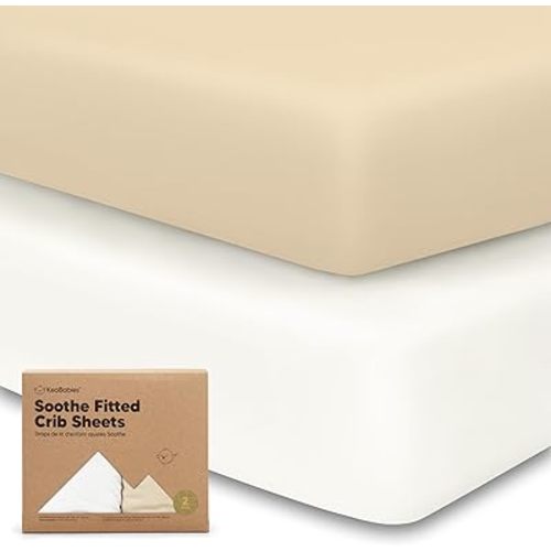 KeaBabies 2-Pack Organic Crib Sheets for Boys, Girls, Jersey Fitted Crib Sheet, Baby Crib Sheets Neutral, Cotton Breathable Crib Sheet, Cute Printed Crib Mattress Sheet, Baby Mattress Sheets (Khaki)