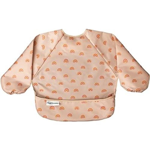 Tiny Twinkle Mess Proof Baby Bib, Cute Full Sleeve Bib Outfit, Waterproof Bibs for Toddlers, Machine Washable, Tug Proof Closure, Baby Smock for Eating, Long Sleeve (Boho Rainbow, Small 6-24 Months)