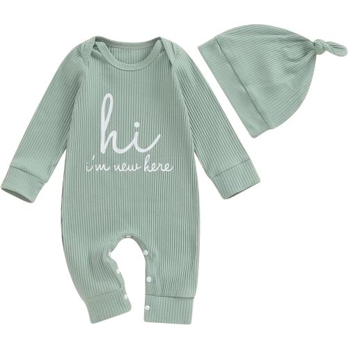 MERSARIPHY Newborn Baby Boy Girl Clothes Hi I'm New Here Coming Home From Hospital Outfits Gender Neutral One Piece Romper