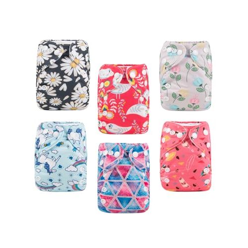 ALVABABY 6pcs with 12 Inserts Baby Cloth Diapers Pocket Newborn Diaper for Less Than 12pounds Baby Snaps Cloth Diapers Nappy