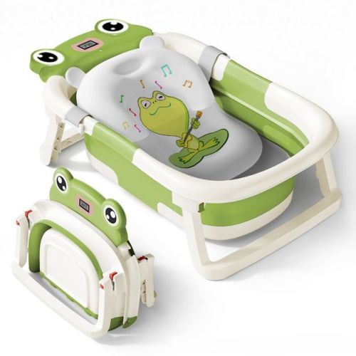 BabyBond Collapsible Baby Bathtub for Infants and Toddlers with Thermometer& 1 Soft Floating Cushion Portable Travel Baby Tub, Green
