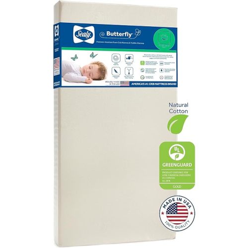 Sealy Baby Butterfly Breathable Waterproof Foam Crib & Toddler Mattress, GREENGUARD GOLD Certified, Made in USA, 52"x28"