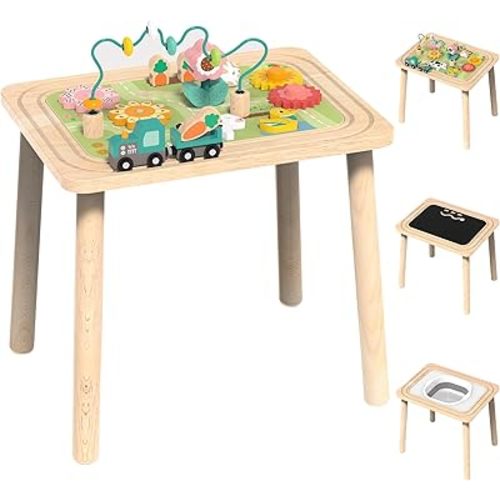 Activity Table for Kids 6-36 Months, 9 in 1 Wooden Montessori Toys with Bead Maze Shape Sorter Train Toy, Baby Sensory Table Toddler Toys 1st Birthday Gifts for Kids