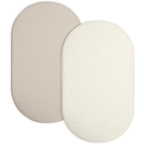 Bassinet Sheet for Baby Boy and Girl 2 Pack, Fitted Sheets for Rectangle, Oval, Hourglass Bassinet Mattress, Muslin Moses Basket Sheets with Neutral Style(Beige & Cream)