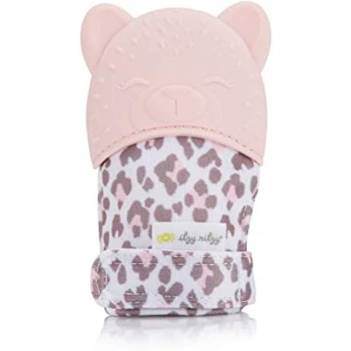 Itzy Ritzy Silicone Teething Mitt - Soothing Infant Teething Mitten w/Adjustable Strap, Crinkle Sound, Textured Silicone to Soothe Sore & Swollen Gums, Baby Teething Toy for 3 Mos & Up, Blush Leopard