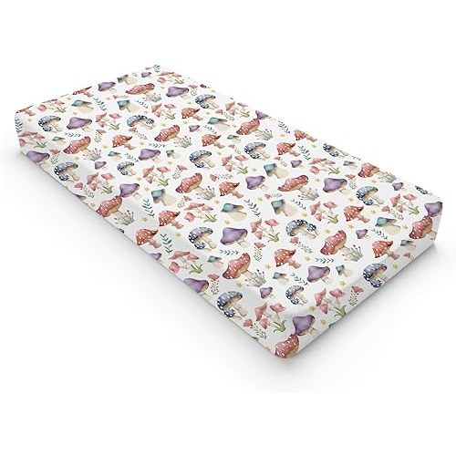 Watercolor Mushroom Forest Changing Pad Covers Colorful Mushroom Floral Leaves Baby Diaper Change Table Sheets for Boy Girl Woodland Fantasy Soft Breathable Stretch Changing Pad Table Mats 32''x16''