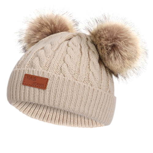 TMOYZQ Toddler Baby Girls Boys Winter Hats with Double Poms, Soft Thick Warm Ribbed Chunky Cable Knit Hats Skull Caps for 1-11 Years Old Kids