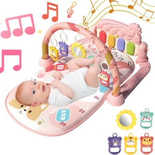 FANGNISN Baby Play Mat Gym, Tummy Time Mat Toys with 5 Infant Rattle Toys for Newborn Boys Girls Age 0-12 Months 29"22"16"