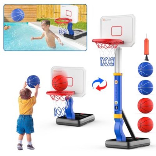2 in 1 Toddler to Kids Basketball Hoop, Indoor Outdoor Toys, Blue & Black