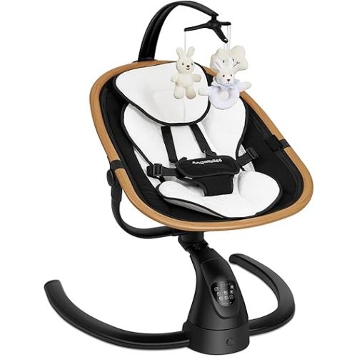 Angelbliss Baby Swing with Cry Detection, Side-to-Side Electric Swing with 5 Speeds, 180° Rotation, Indoor Swing for Infants and Toddlers (Black)