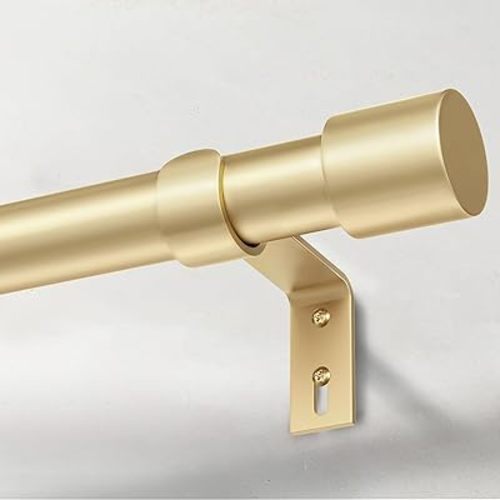 Heavy Duty Curtain Rods for Windows 66 to 120 Inch, 1 Inch Gold Curtain Rods for Outdoor, Farmhouse, Bedroom, Kitchen, Living Room, Adjustable Easy Install Curtain Rods (A2,Gold,30"-120")