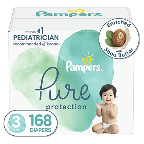 Diapers Size 3, 168 Count - Pampers Pure Protection Disposable Baby Diapers, Hypoallergenic and Unscented Protection (Packaging & Prints May Vary)