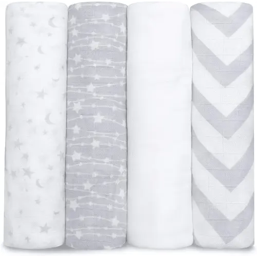 Comfy Cubs Muslin Swaddle Blankets Neutral Receiving Blanket Swaddling, Wrap for Boys and Girls, Baby Essentials, Registry & Gift (Grey)
