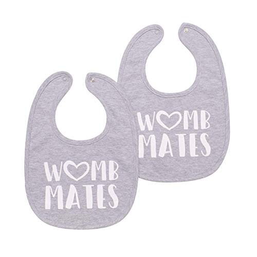 Womb Mates Twins Baby Bibs - 100% Soft Cotton, Unisex Twin Bib Set