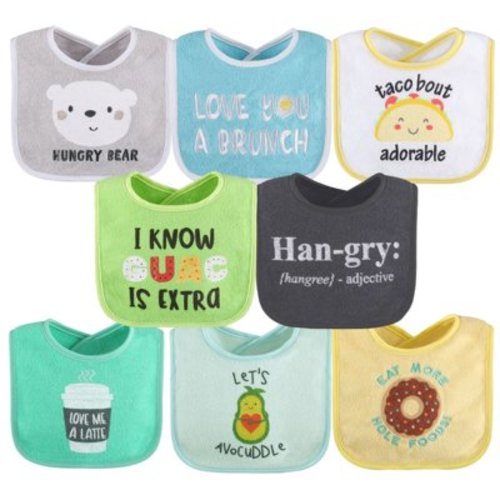 The Peanutshell Cotton Baby Bibs for Girls or Boys, 8 Pack, Green, Blue, Yellow