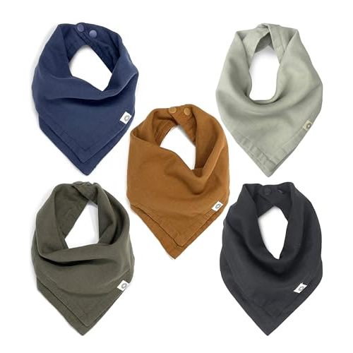 Kishu Baby Indi GOTS Organic Muslin Baby Bandana Bibs for Boys and Girls, 4-Way Reversible Drool Bib Set