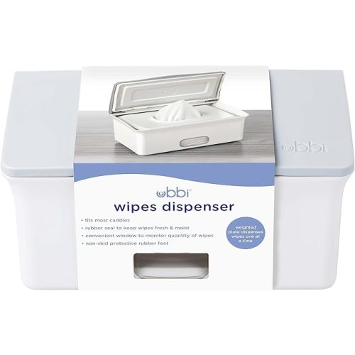 Ubbi Baby Wipes Dispenser, Baby Wipes Case, Baby Wipes Holder With Weighted Plate, Keeps Wipes Fresh And Non-Slip Rubber Feet, Gray