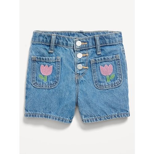 High-Waisted Embroidered Mariner Jean Shorts for Toddler Girls