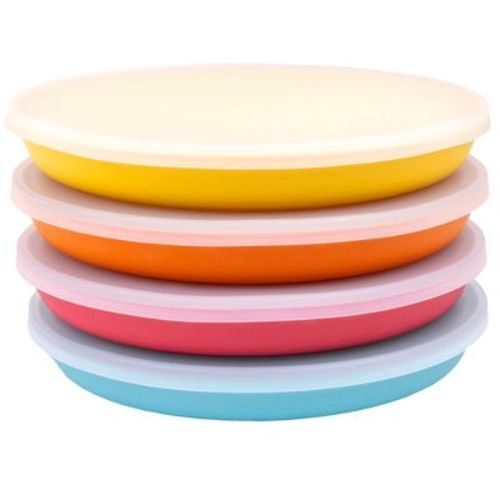 WeeSprout Bamboo Plates, Kid-Sized, Bamboo Plates for Kids - With Lids, Set of 4 (Pink, Green, Gray, & Beige)