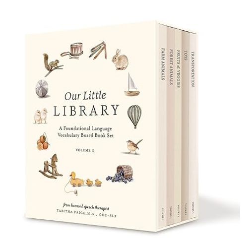 Our Little Library: A Foundational Language Vocabulary Board Book Set for Babies, Including Farm Animals, Forest Animals, Fruits and Veggies, Toys, and Transportation (Our Little Adventures Series)