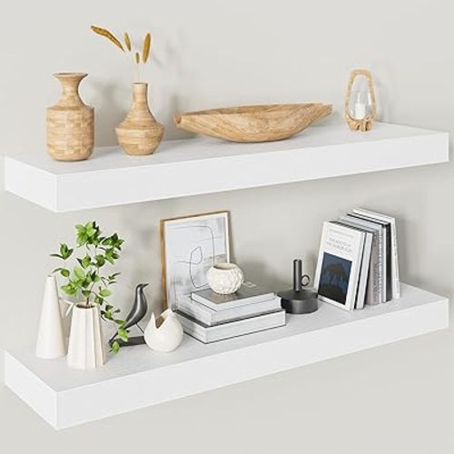 32 Inch Floating Shelves for Wall,White 9.3" Deep Floating Shelf Set of 2,Wall Mounted Shelves for Bathroom Bedroom Living Room Kitchen Office,Shelf for Books Storage Room,Home Decor