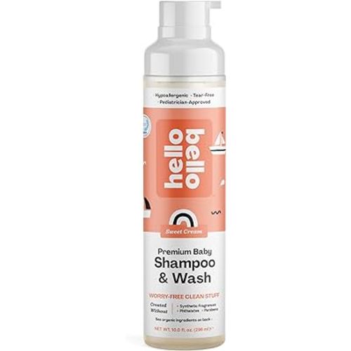 Hello Bello Extra Gentle Shampoo & Body Wash I Tear Free, Hypoallergenic and Pediatrician Tested Plant Based Formula for Babies and Kids I Sweet Cream Scent I 10 FL Oz (1 Pack)