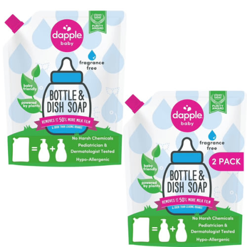 Dapple Baby Bottle Soap, Hypoallergenic Dish Soap for Baby Bottles, Powered by Plants, Fragrance Free, 34 Fl Oz (Pack of 2)