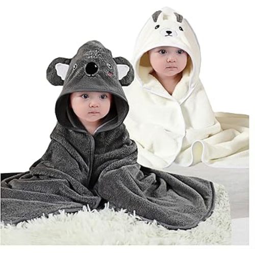 2Pcs Baby Hooded Towel,31 * 31 in Toddler Bath Towels and Washcloths Set for Newborn Babies,Toallas de Baño para Bebe,Organic Infant Kids Boy Essentials 1-3