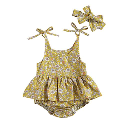 Baby Girls Daisy Playsuits Bodysuit+Headband Print Halter Romper Floral Jumpsuit Infant Onesie Summer Clothes