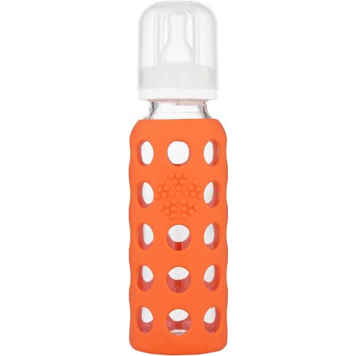 Lifefactory 9-Ounce Glass Baby Bottle with Stage 2 Nipple and Protective Silicone Sleeve Papaya (LF110019C4)