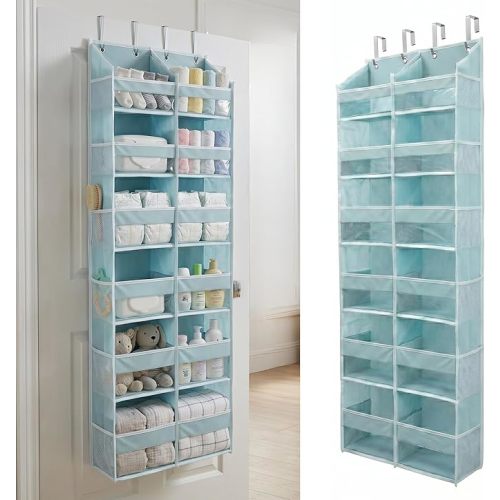 UPGRADED Over The Door Organizer, 6 Tiers Hanging Storage - Extra Thick 100D Fabric, 65lbs Huge Capacity, 12 Mesh Side Pockets, Over The Door Shoe Organizer & Hanging Closet Organizer (Baby Blue, XL)