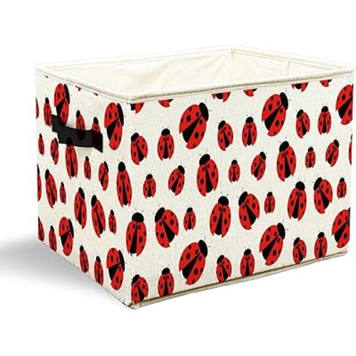 Ladybug Storage Bins with Handles, Lady Bug Gifts for Women Men, Cute Red Ladybug Insect Collapsible Laundry Basket Storage Box for Home Bedroom Bathroom Clothes Toys Books