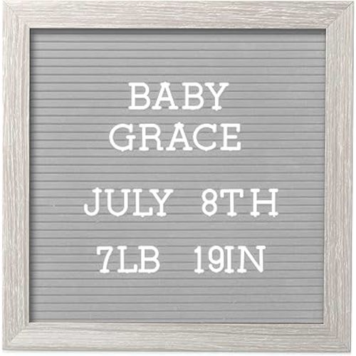 Pearhead 10" x 10" Letterboard, Rustic Nursery, Message Board, Milestone or Baby Announcement Sign, Light Gray