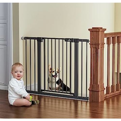 BabyBond 27-43" Easy Install Baby Gate for Stairs, Extra Wide Baby Gates for Doorway, Auto Close Safety Dog Gate, with Extenders and Pressure/Hardware Mounting Kit, Black1