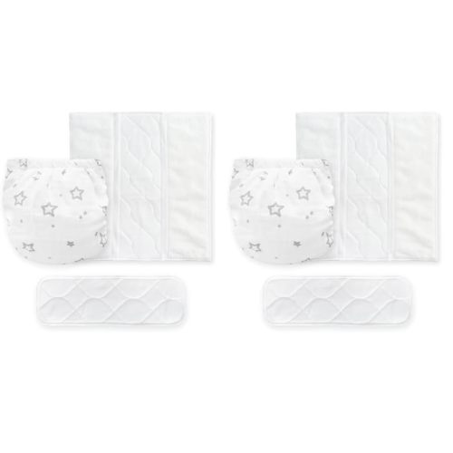 SmartNappy Cotton Muslin by Amazing Baby, NextGen Hybrid Cloth Diaper Cover + 1 Tri-fold Reusable Insert + 1 Reusable Booster, Stargazer, Gray, Size 2, 8-15 lbs (Pack of 2)