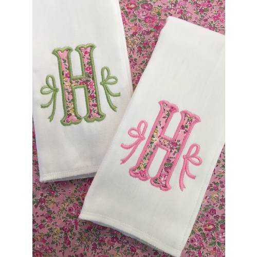 Monogrammed Appliqué Burp Cloth or Bib Embroidered Liberty