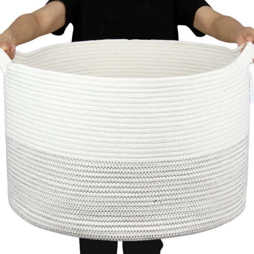 ZFITEI Extra Large Blanket Basket (21.6"x13.7") Woven Rope Baskets Laundry Basket Blanket for Living Room, Laundry, Nursery, Baby Toy, White
