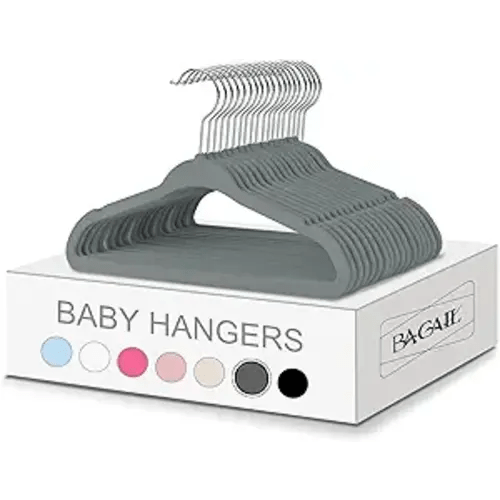 BAGAIL Kids Velvet Hangers 11 Inches Children's Clothes Hangers Non-Slip Baby Hangers for Infant/Toddler (Grey,50pack)
