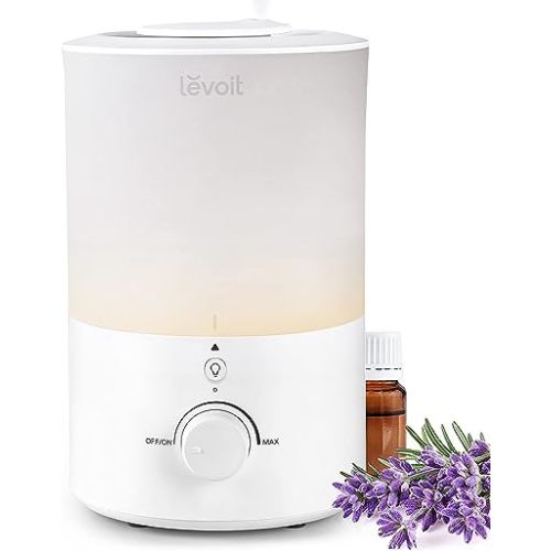 LEVOIT Humidifiers for Bedroom with Night Light(3L Water Tank)Cool Mist Top Fill Essential Oil Diffuser for Baby Nursery and Plants, 360° Nozzle, Quiet, Rapid Humidification for Home Large Room, White