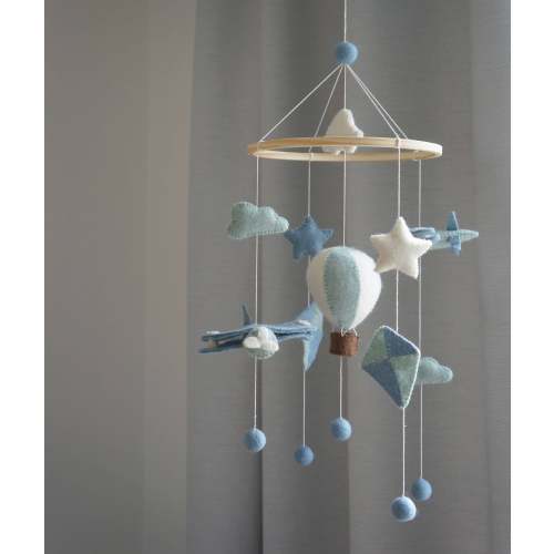 Airballoon/Plane/Kite Nursery Mobile, Blue