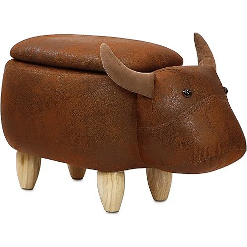 Critter Sitters 15-In. Seat Height Brown Cow Animal Shape Storage Ottoman, Soft Kids Ottoman for Nursery, Bedroom, Playroom, and Living Room Decor, Multifunctional Cushioned Animal Footstool
