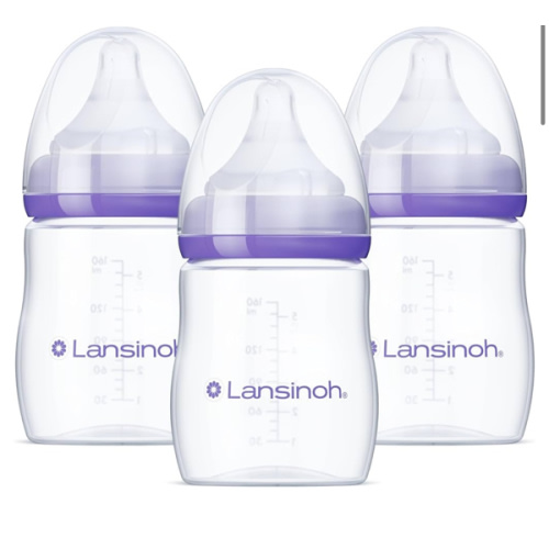 Lansinoh Anti-Colic Baby Bottles for Breastfeeding Babies, 5 Ounces, 3 Count, Includes 3 Slow Flow Nipples, Size S