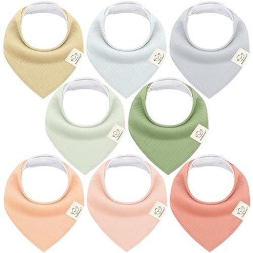 KeaBabies 8-Pack Bandana Bibs for Baby Girls, Boys - Organic Cotton Baby Bibs for Drooling & Teething Newborn, Toddler, Infant 0-36 months, Extra Soft, Absorbent Cloth with Snaps (Dew/Quin)
