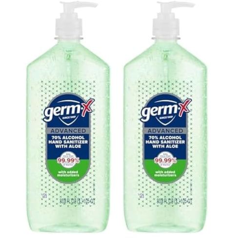 Germ-X Advanced Hand Sanitizer with Aloe and Vitamin E, Non-Drying Moisturizing Gel, Instant and No Rinse Formula, Pump Bottle, 1 Liter (Pack of 2)