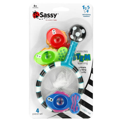 Sassy Developmental Bath Toy, Catch 'n Count Net, 6 + Months, 4 Piece Set