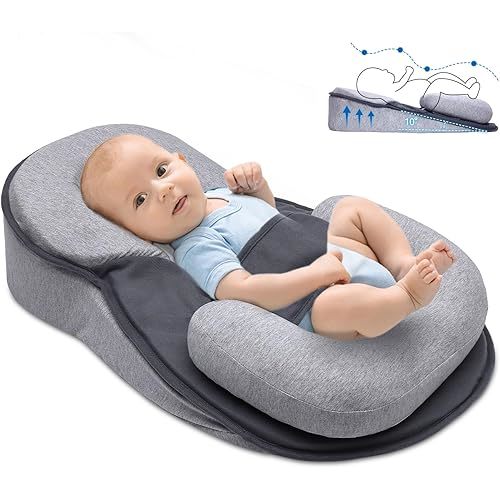 Baby Feeding Support Pillow, Lounger Baby Reflux Wedge Breastfeeding Nursing Pillow for Reducing Spit-Up with Safety Strap
