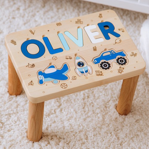 Name Puzzle Step STOOL 1 2 3 Year Old Helper Personalized Baby Stool Wooden Sensory Toys For Toddlers Baptism Boy Gift Nursery Furniture