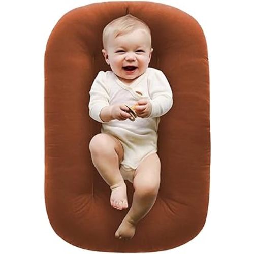 2024 New Jeeeun Baby Lounger Pillow Soft Organic Cotton Breathable Snuggle Lounger for Baby (Coffee)
