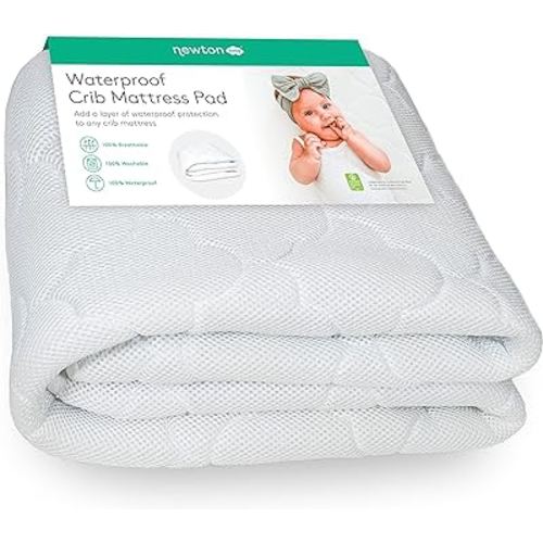 Newton Baby Waterproof Crib Mattress Pad | 100% Breathable Quilted Layer for Comfort & Universal Fitted Skirt for Secure Fit | Machine Washable | Crib Mattress Protector Pad Waterproof, 1 Pack